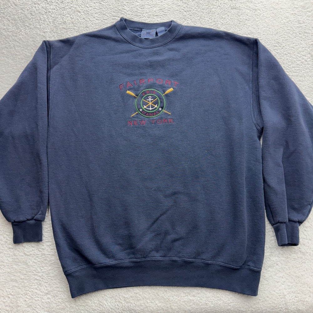 Vintage Oarsman 913 Fairport NY Erie Canal Navy Blue Embroidered Sweatshirt M